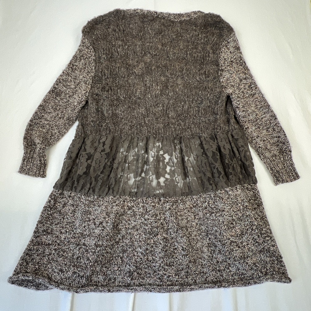 BKE Boutique Womens Brown Lace Cable Knit Open Front Cardigan Sweater Small - Picture 8 of 9
